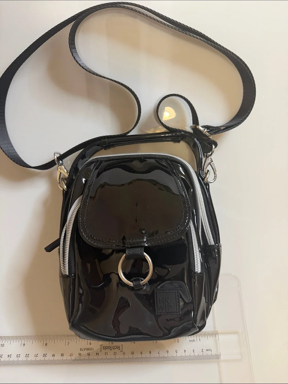 IHKWIP The Stellar North/South Crossbody with Top Handle black patent